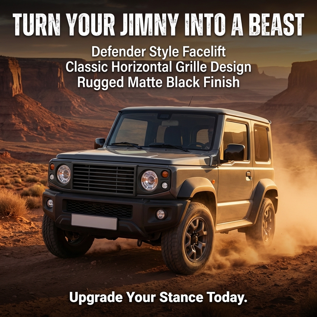 Defender Style Front Grille for Suzuki Jimny | Retrofit Front Mesh Grill with Headlight Housing 